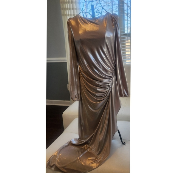 Alex Evenings Shimmering Gold Asymmetrical Dress - Picture 3 of 4